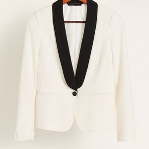 White Blazer Chic with Black Lapel